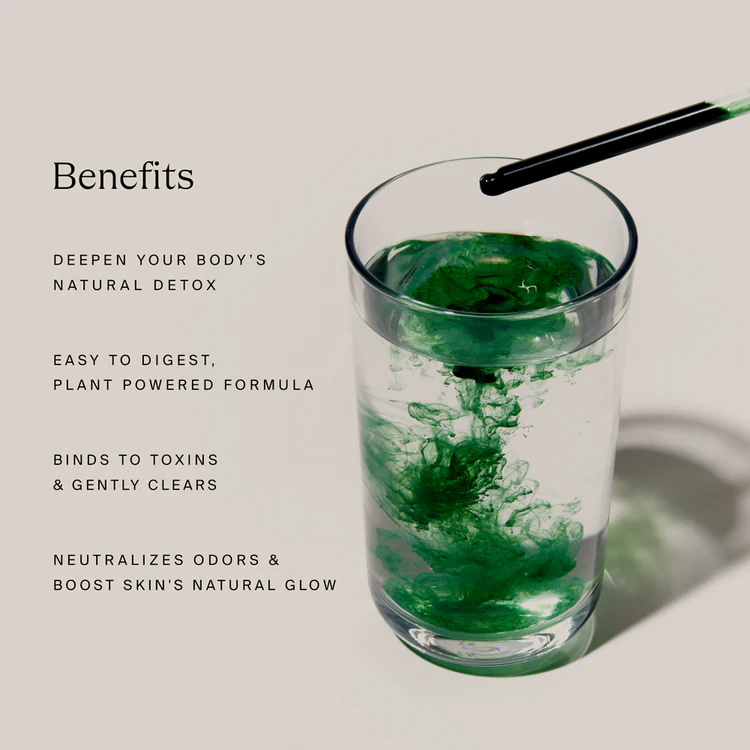 HigherDOSE Detox Drops bottle used for skin care before sauna, highlighting plant-based ingredients that support hydration and detox.